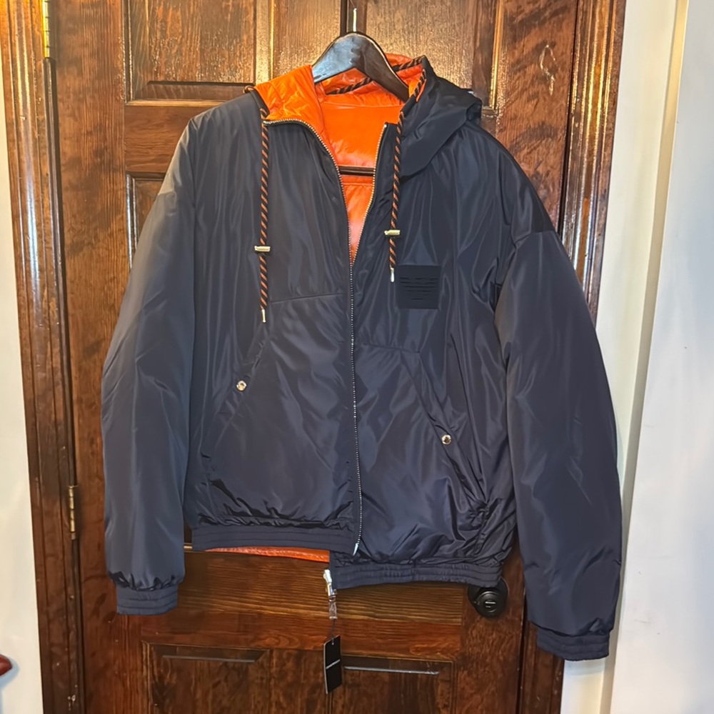 Emporio Armani Navy and Orange Reversible Puffer coat MENS
